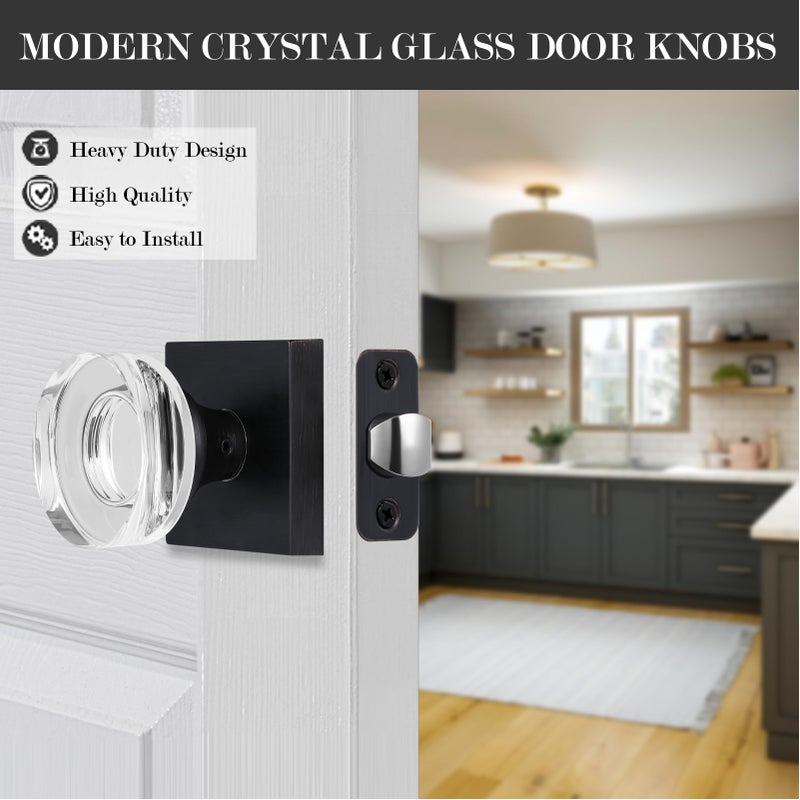 newliplace Oil Rubbed Bronze Door Knobs Interior, Passage Glass Door Knobs for Hallway, Square Vintage Style Crystal Door Handles for Closet - Image 2